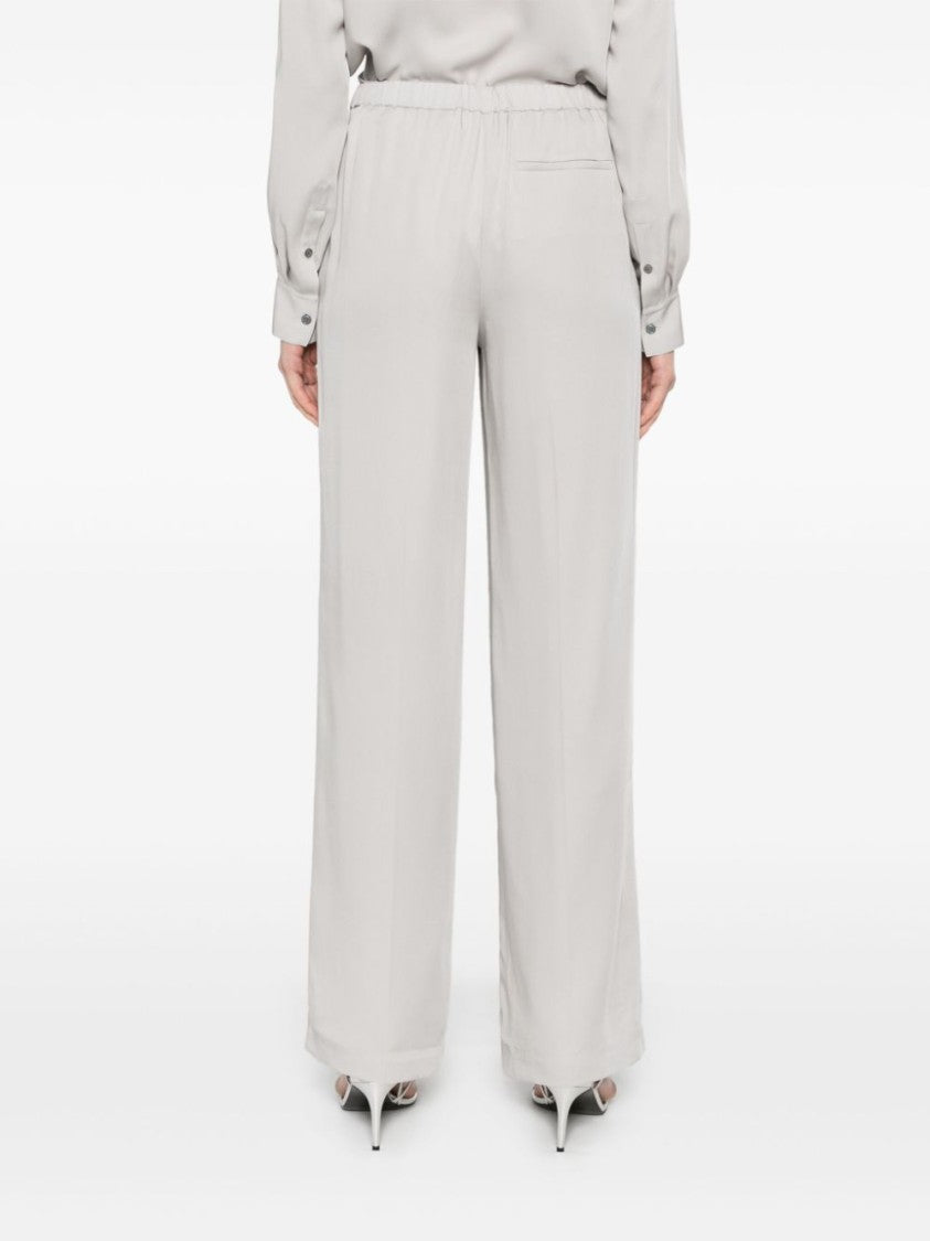 Theory Wide-Leg Trousers In Light Grey Silk