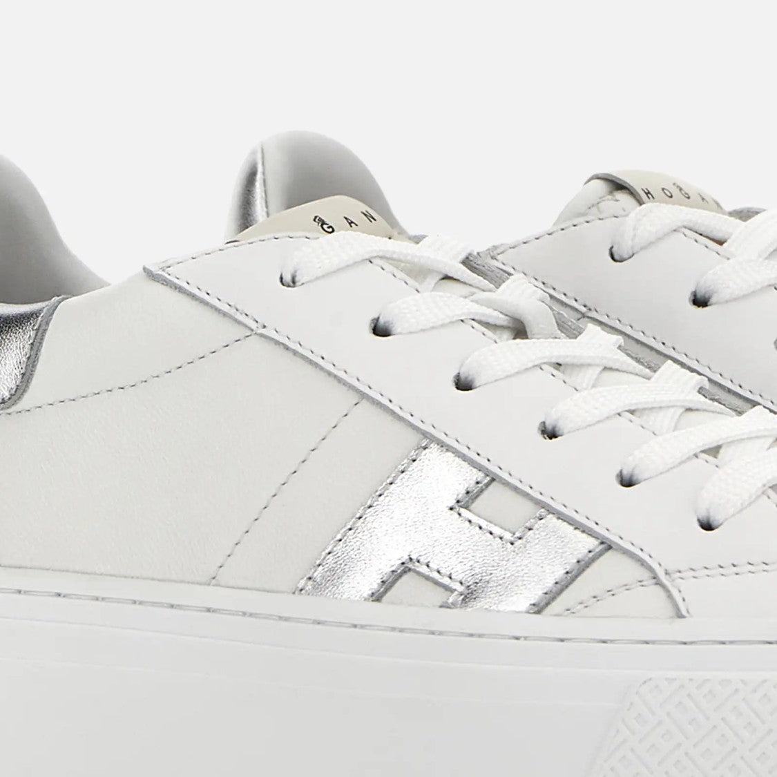 Hogan White Silver H705 Allacciato H Leather Lace-Up