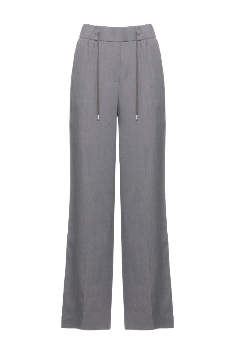 Peserico Grey Linen Wide-Leg Pants