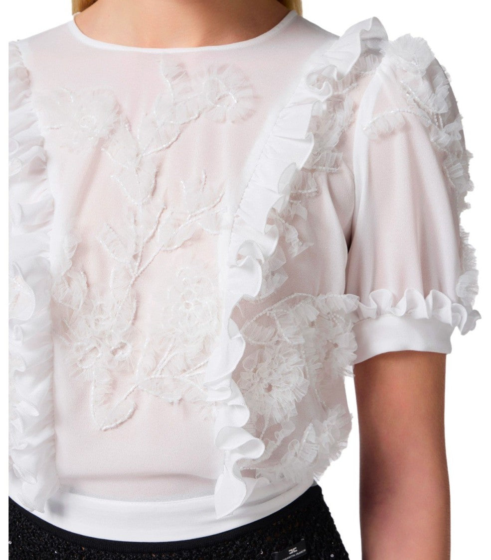 Elisabetta Franchi Ivory Ruffled Top