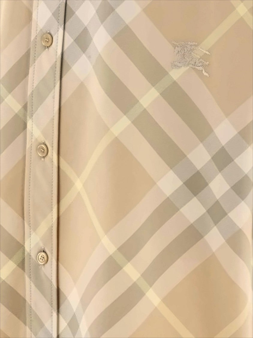Burberry Beige Check Pattern Short-Sleeve Button-Up Shirt