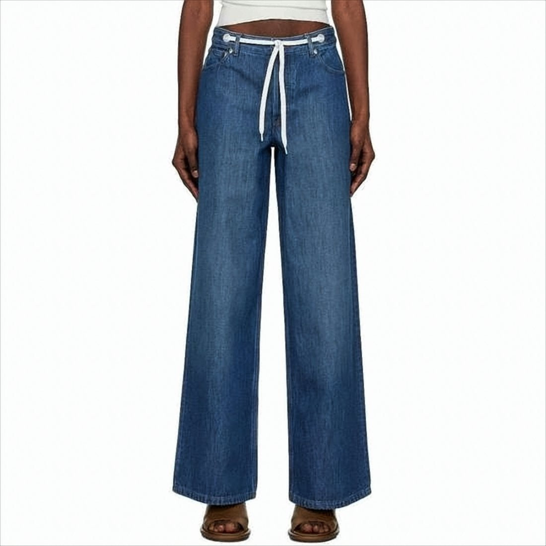 A.P.C. High-Waisted Wide-Leg Denim Pants With Drawstring Belt