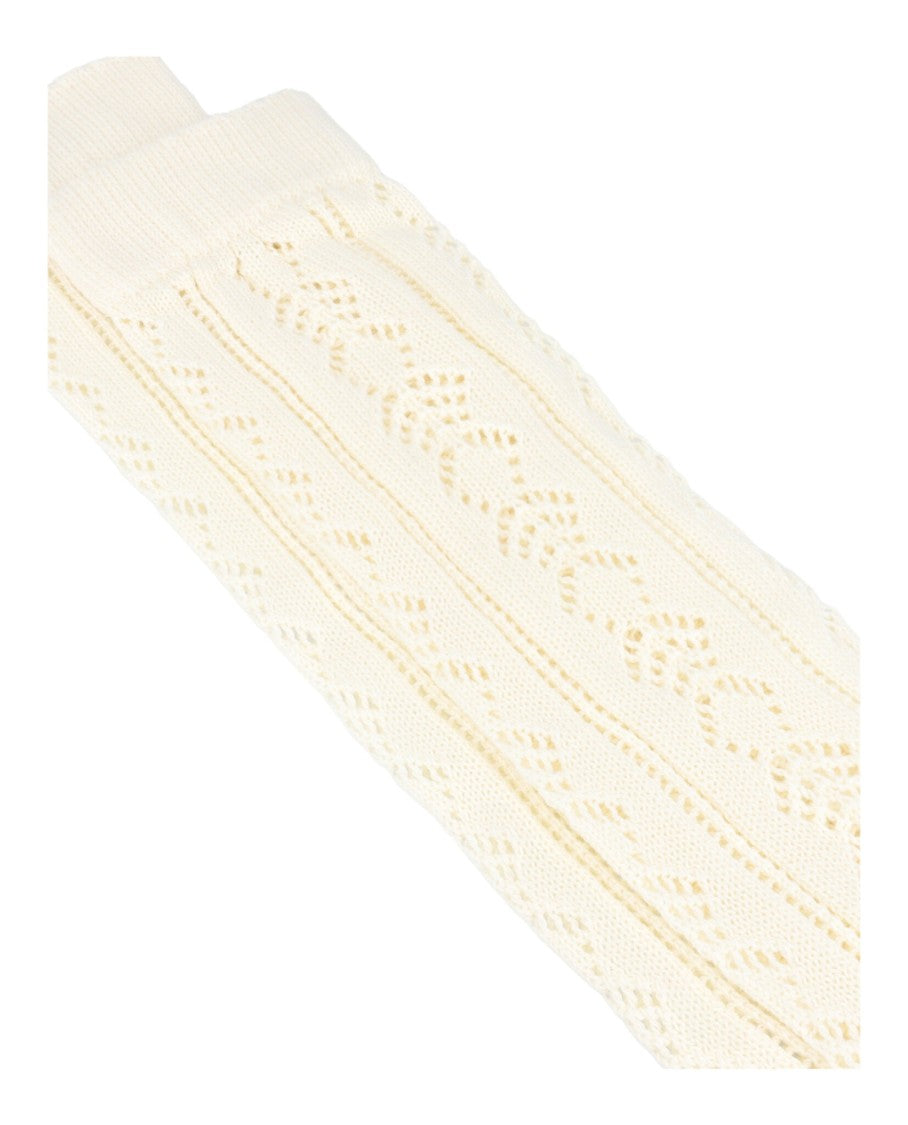 Valentino Knee-High Cotton Socks With Open Crochet-Knit Pattern And Gold Accents
