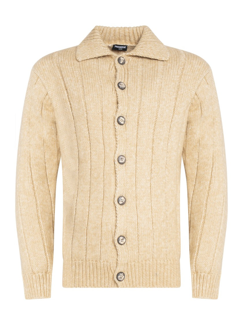 Franzese Collection Classic Beige Cardigan With Flat-Ribbed Knit Texture