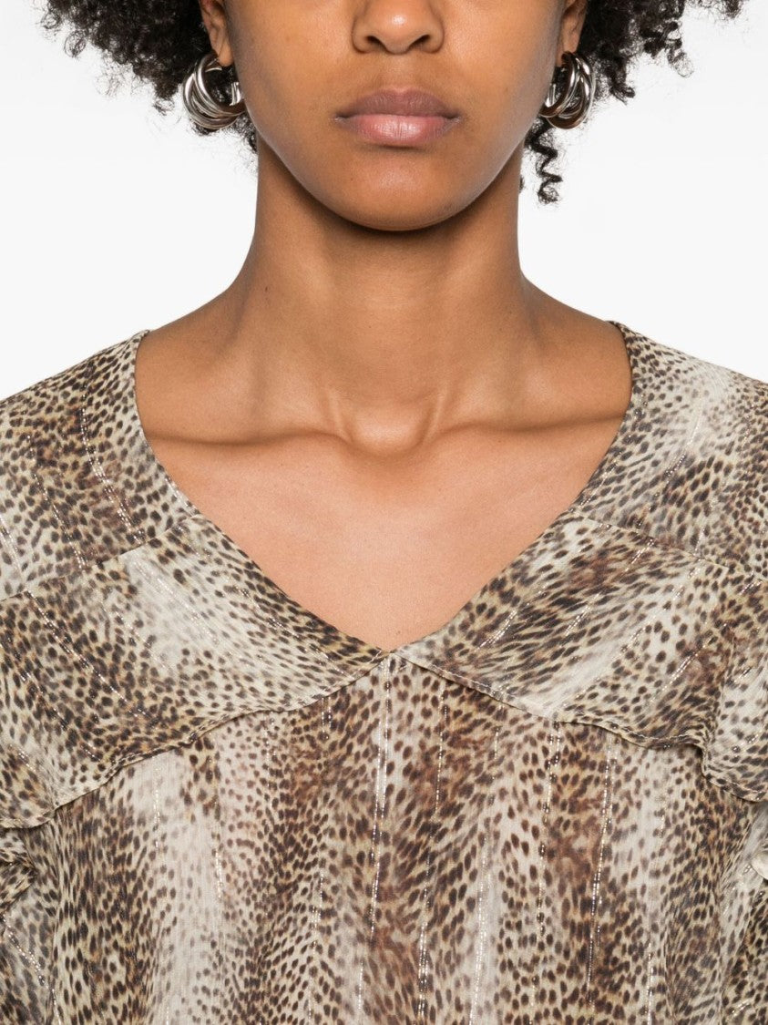 Twin-Set Animal Print Blouse With Ruffled Sleeves