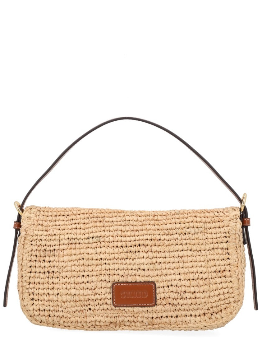 Staud Brown Harlow Structured Raffia Shoulder Bag