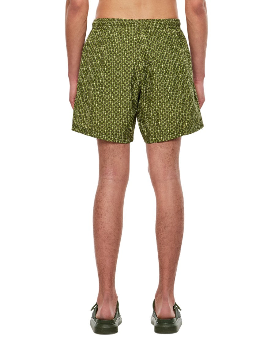 Alexander Mcqueen Skull-Embellished Green Swim Shorts With Adjustable Waistband