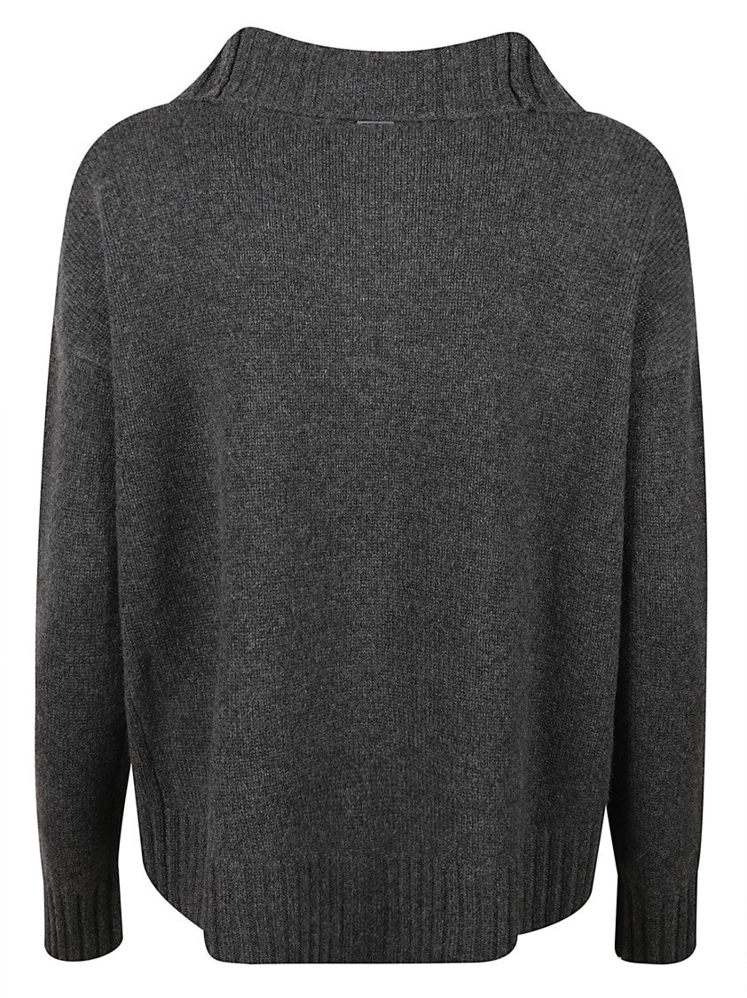 Max Mara Half-Zip Knit Sweater With Wide Collar And Ribbed Details