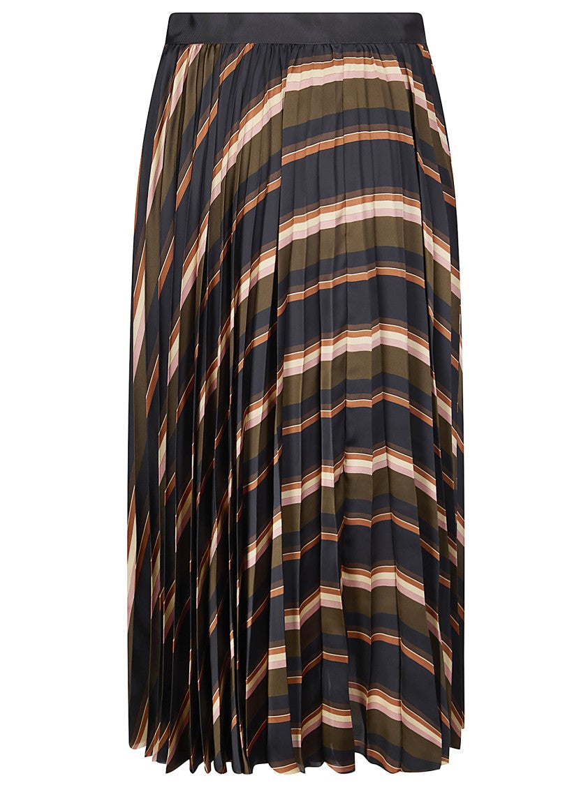 Sacai Maxi Wrap Skirt With Horizontal Stripe Detail And Pleated Design