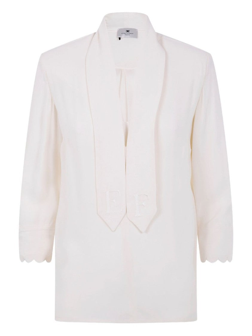 Elisabetta Franchi V-Neck Blouse With Embroidered Initials