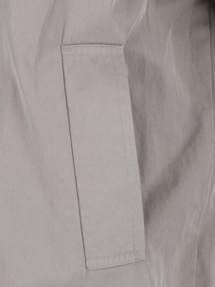 Low Classic Draped Grey Cotton Blend Trench Coat With Classic Collar
