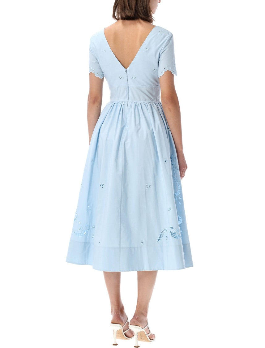 Self-Portrait Blue Embroidered Cotton Midi Dress