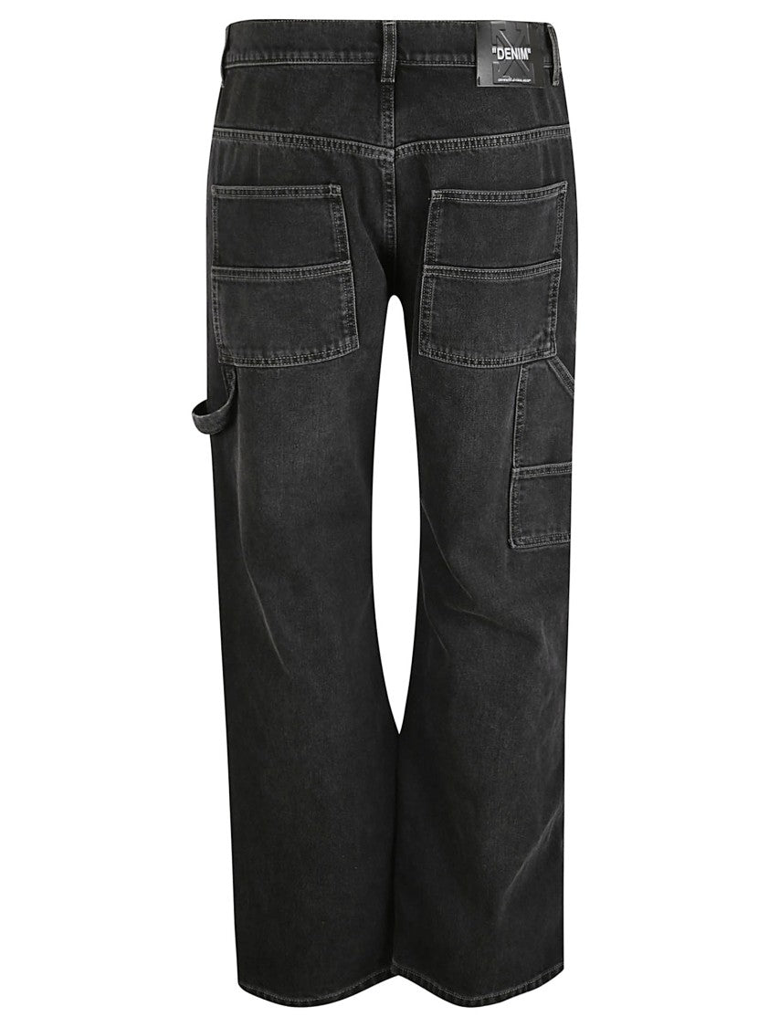 Off-White Relaxed Wide-Leg Jeans With Utility Pockets