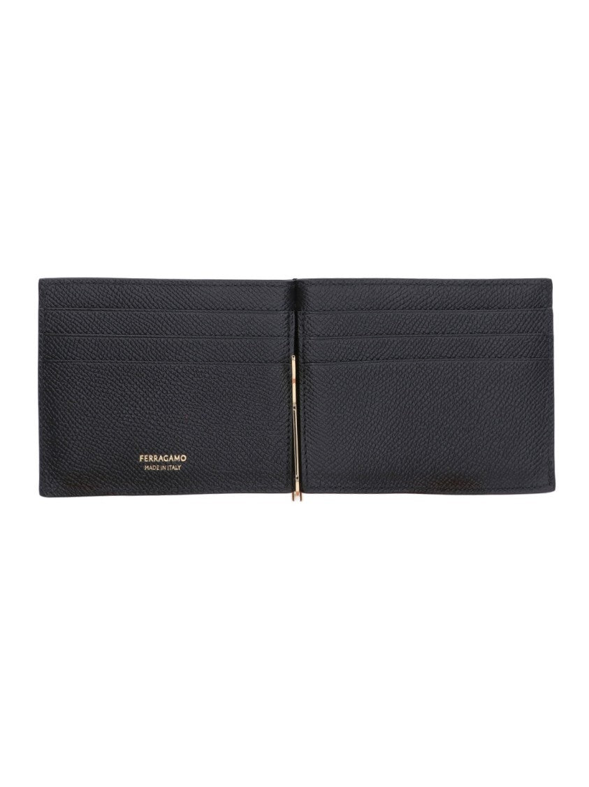 Ferragamo Textured Calf Leather Wallet Clip
