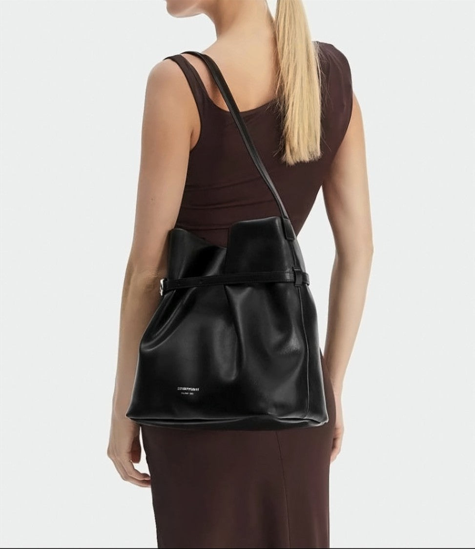 Emporio Armani Black Smooth Finish Buckle Shoulder Bag
