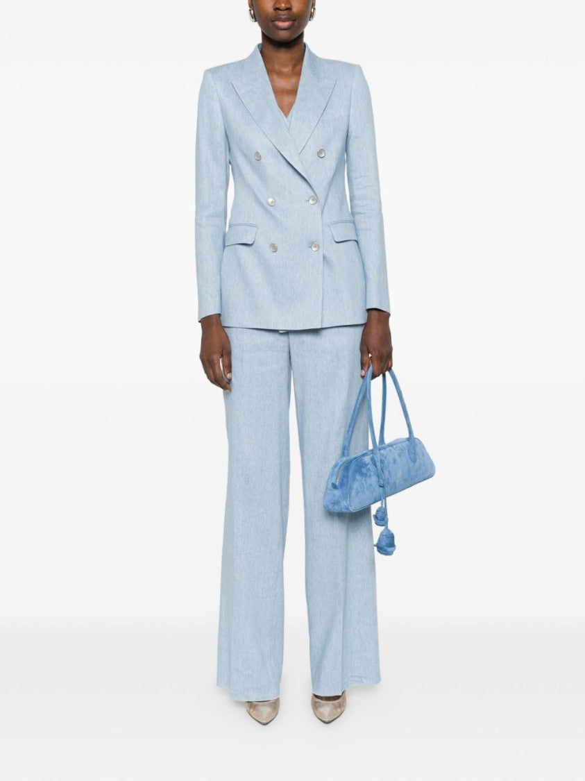 Tagliatore Double-Breasted Sky Blue Jacket With Notched Lapels