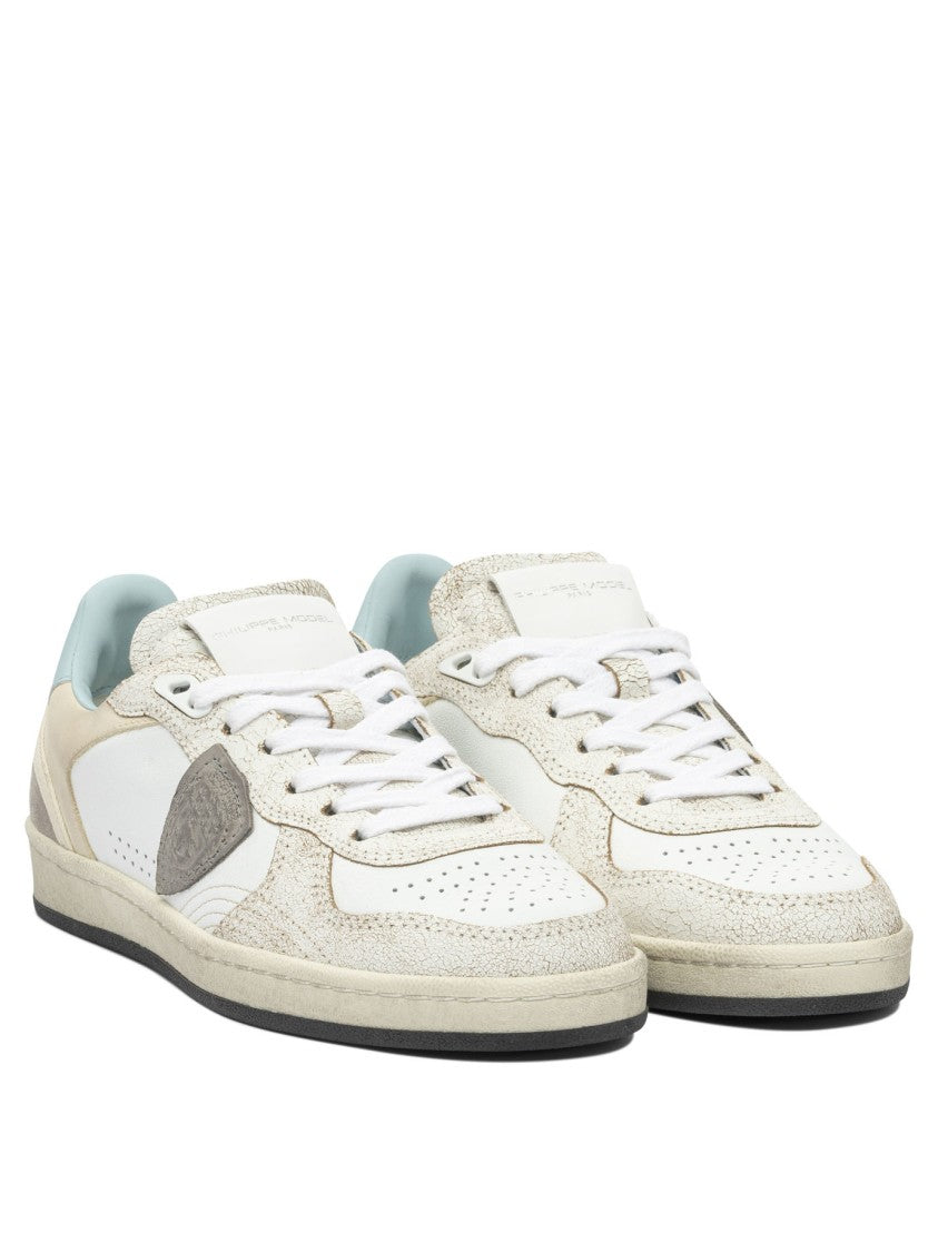 Philippe Model Paris Beige Low-Top Sneakers With Textured Leather Panels