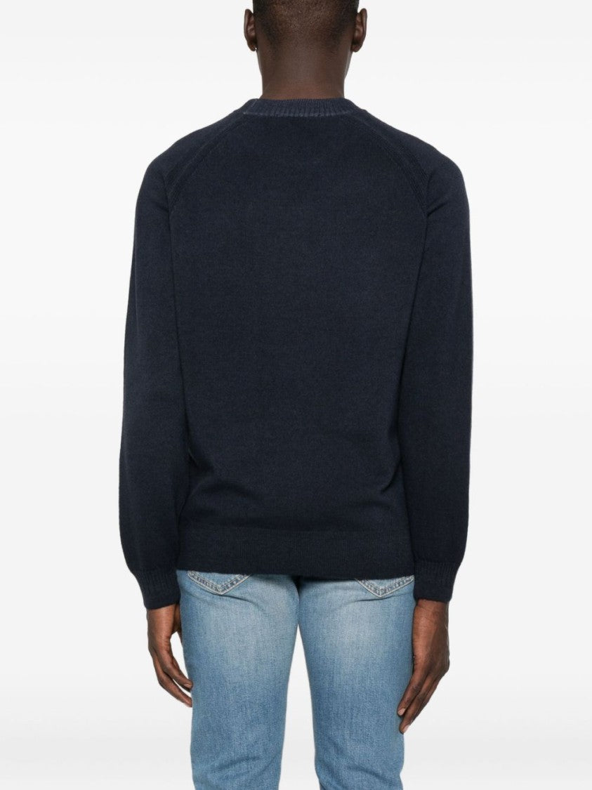 Daniele Fiesoli Deep Navy Blue Crew Neck Sweater In Wool-Cashmere Blend