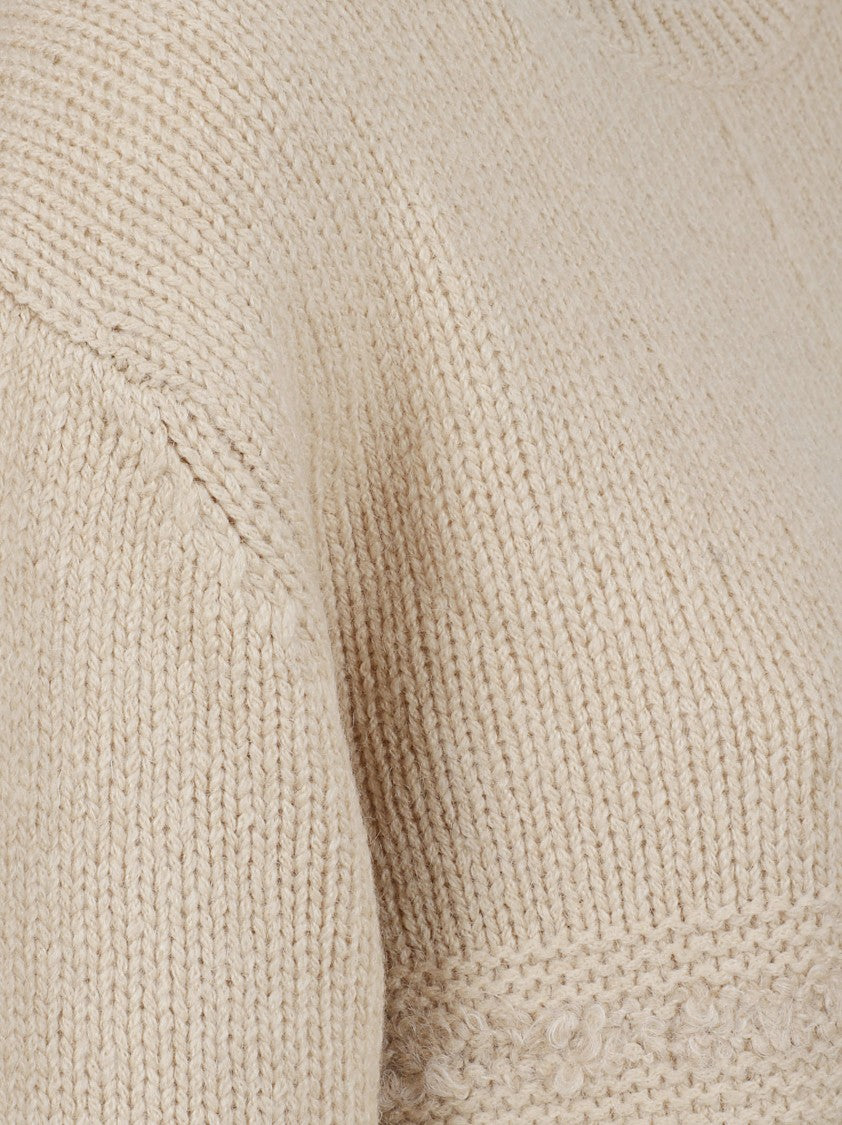 Fabiana Filippi Camel Crew Neck Sweater With Bouclé Inserts