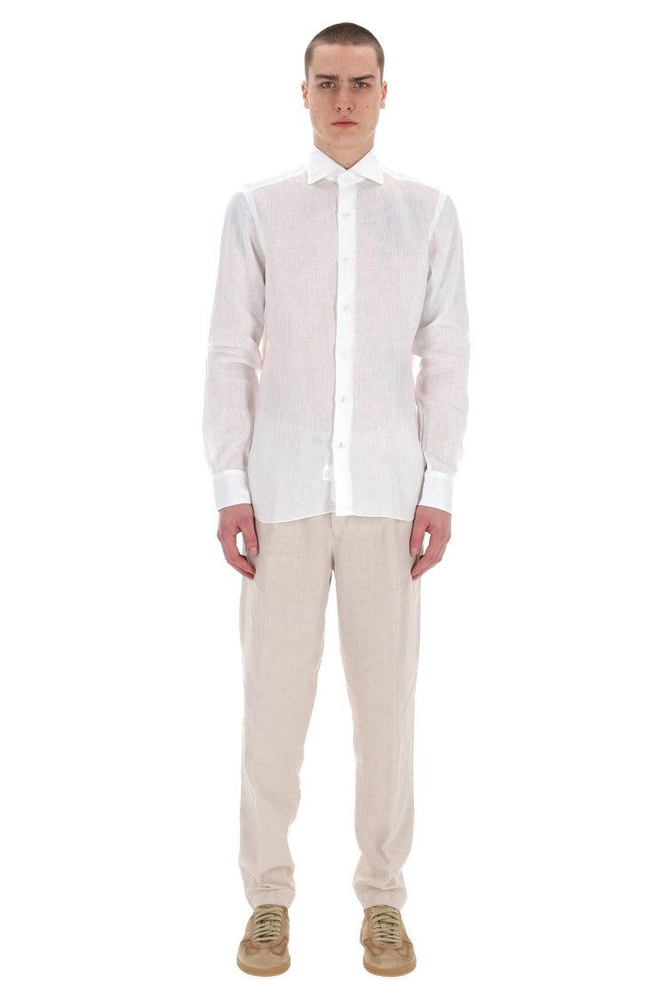 Barba Dandylife Line Solid Linen Tailored Shirt