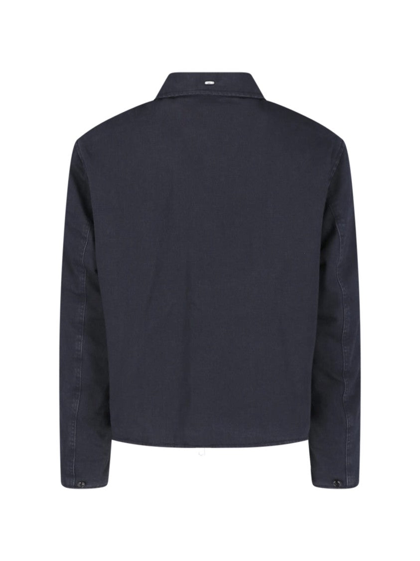 Our Legacy Refined Zip-Up Jacket With Classic Collar In Deep Blue Cotton