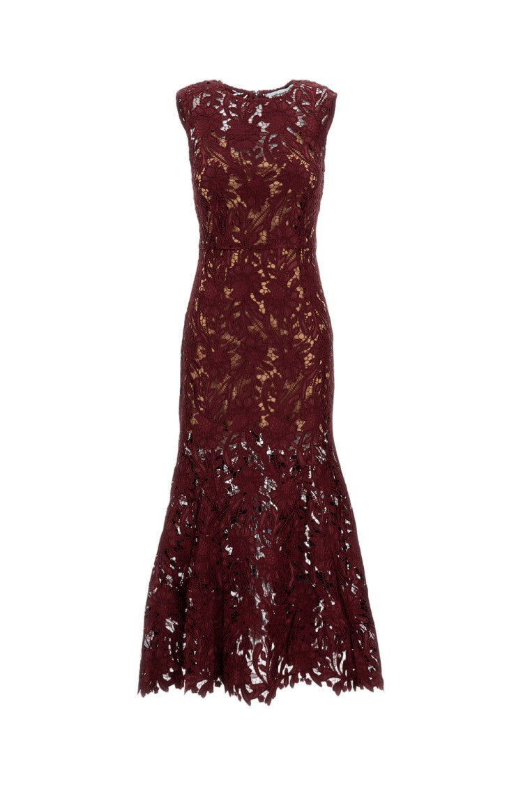 Self-Portrait Burgundy Guipure Lace Midi Dress