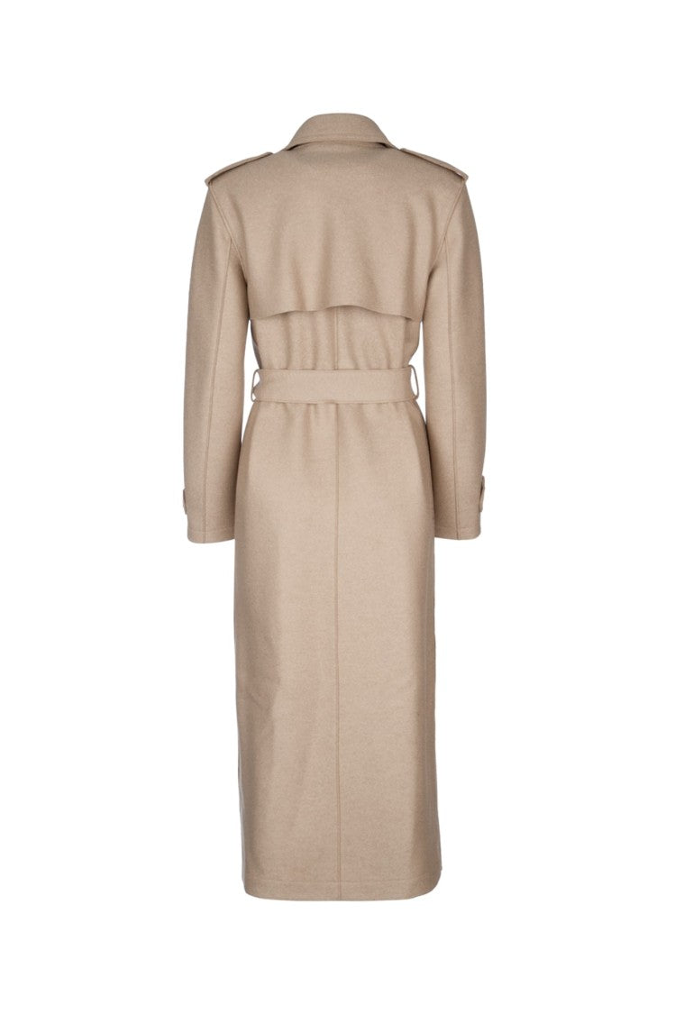 Harris Wharf London Women Long Trench Double Stitching Pressed Wool