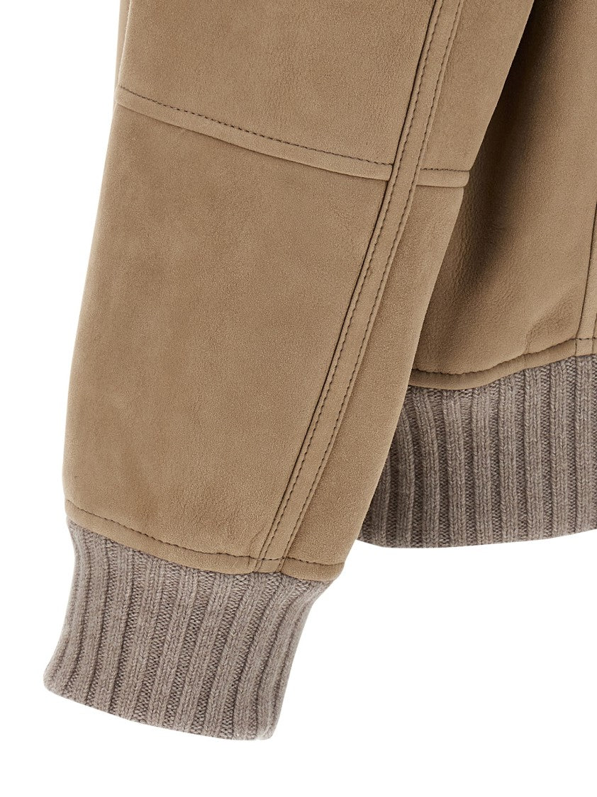 Brunello Cucinelli Suede And Sherling Curly Bomber Jacket