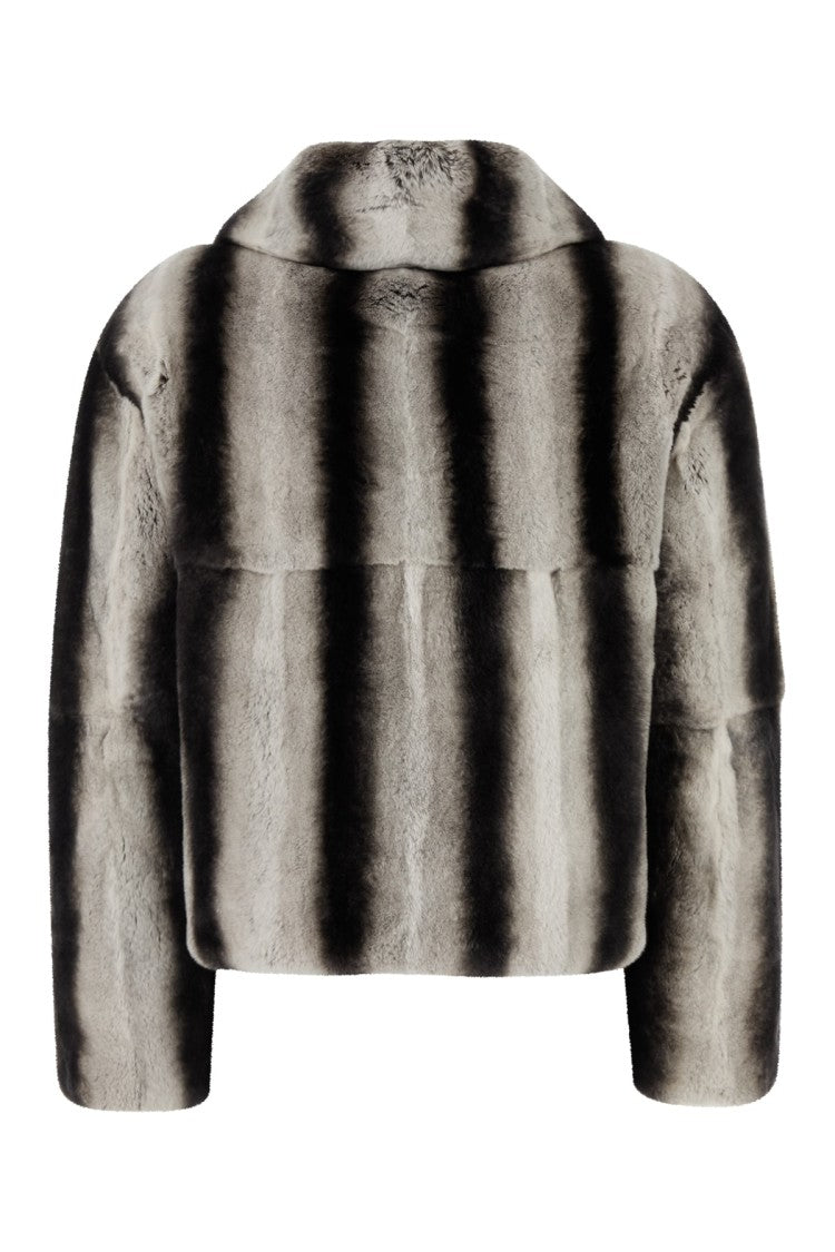Yves Salomon Plush Fur Jacket With Striped Pattern