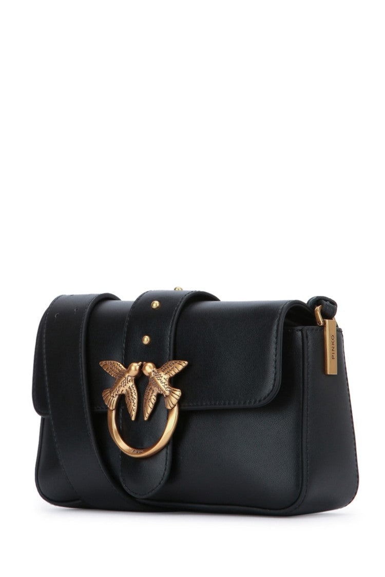 Pinko Structured Black Shoulder Bag With Gold-Tone Clasp
