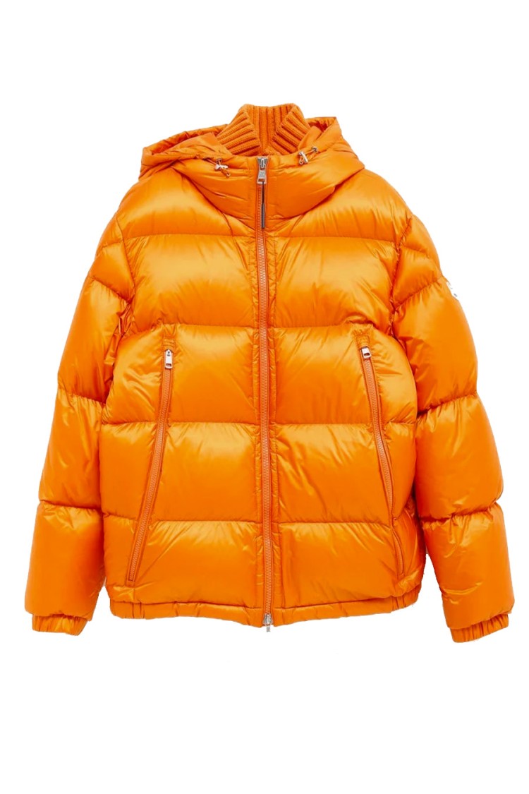 Moncler Orange Polyamide Hooded Puffer Jacket