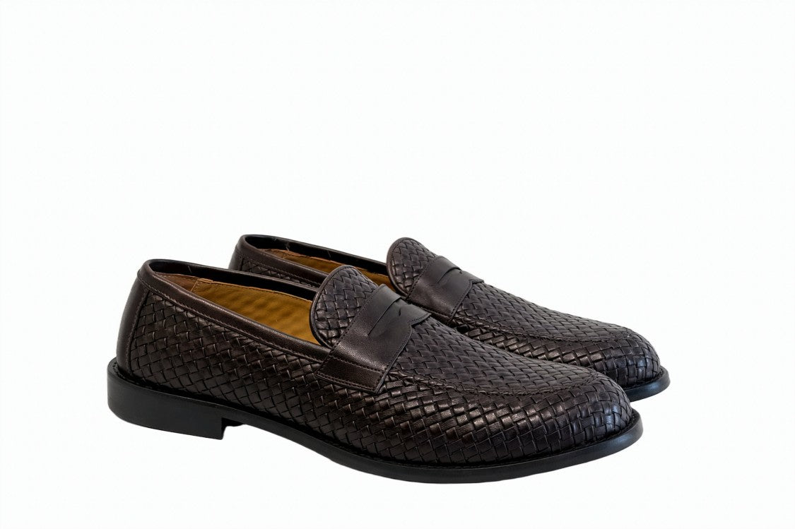 Marechiaro 1962 Brown Leather Braided Construction Moccasins