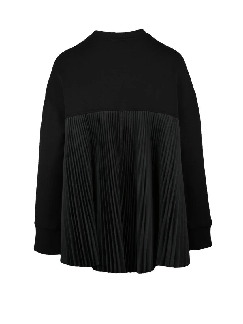 Meimeij Black Sweatshirt With Pleated Fabric Detail And Cropped Hem