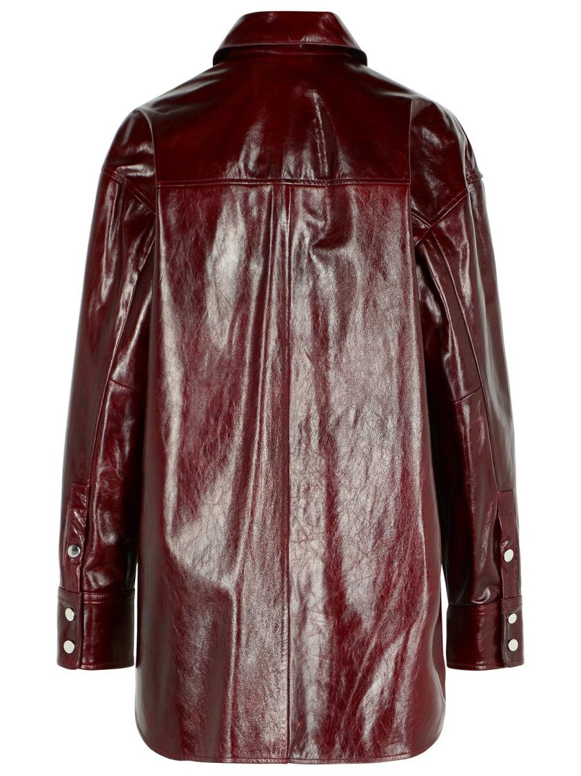 Sportmax 'Borel' Oversize Burgundy Nappa Leather Shirt
