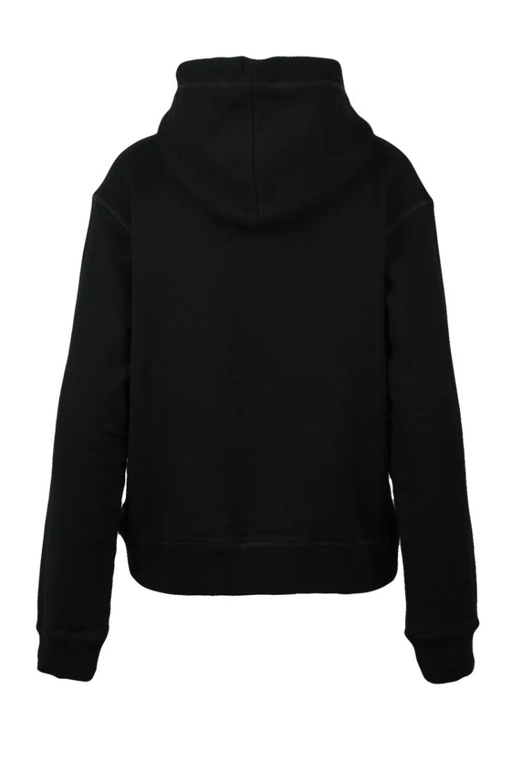 Dsquared2 Cropped Black Hoodie With Drawstring Hood