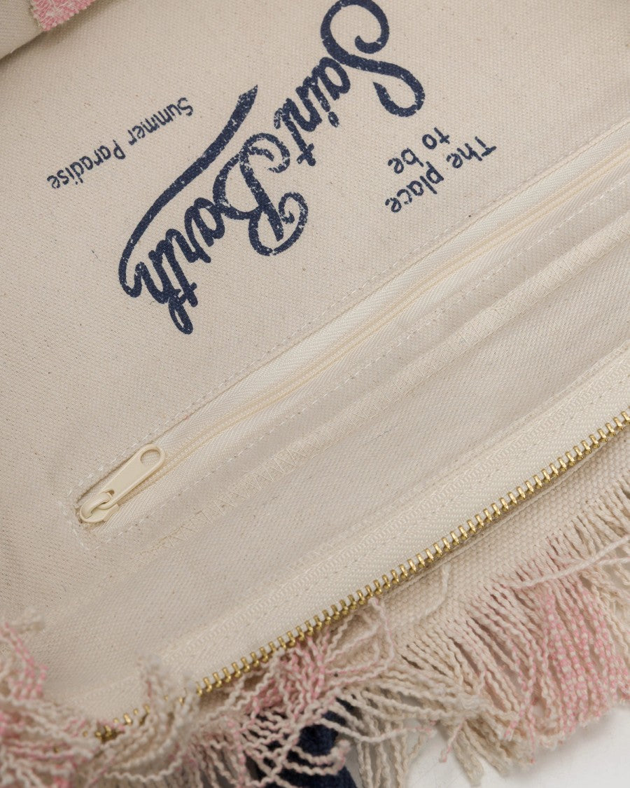 Mc2 Saint Barth Vertical Stripe Tote Bag With Fringed Edges