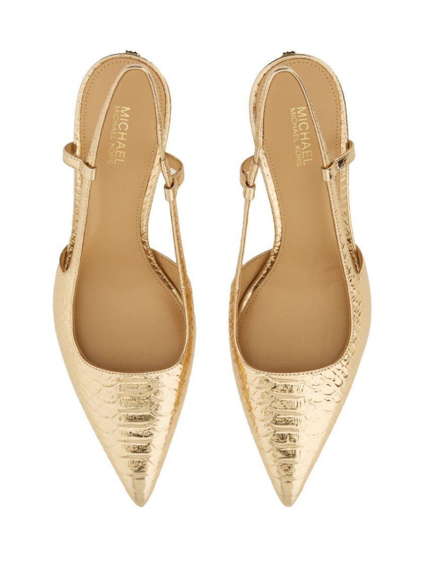 Michael Michael Kors Textured Gold Slingback Pumps With Pointed Toe