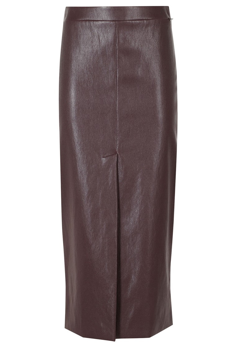 Herno Bordeaux Front Slit Viscose Midi Skirt