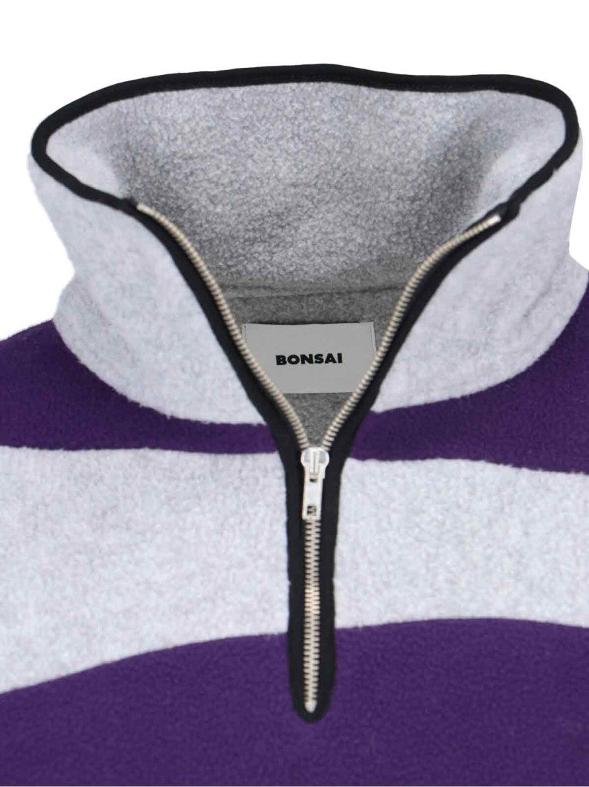 Bonsai Turtleneck Sweater In Grey Fleece Purple Striped Pattern