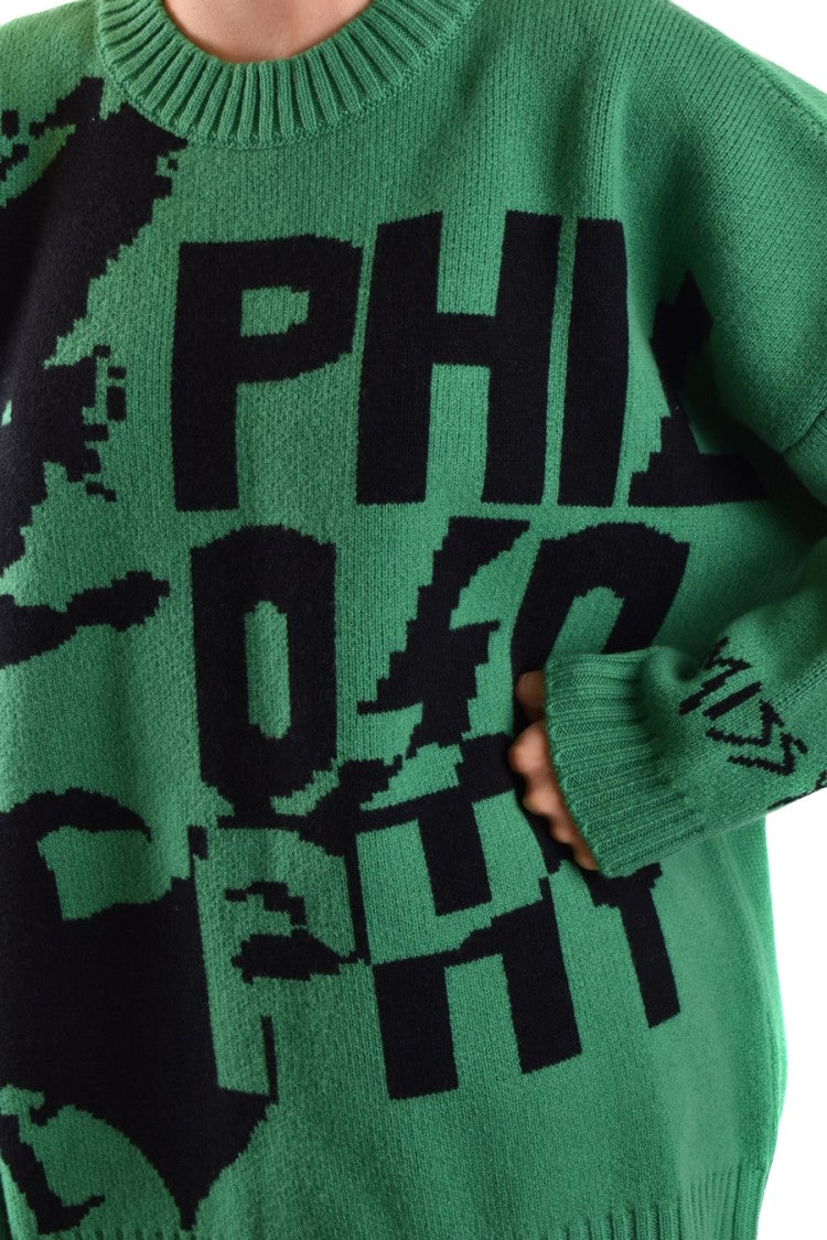 Philosophy Di Lorenzo Serafini Oversized Wool Sweater With Graphic Design