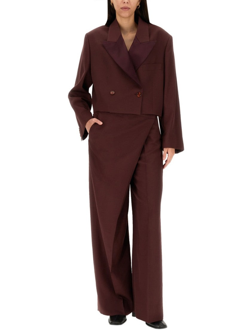 Acne Studios Cropped Brown Wool Blend Jacket With Peaked Lapels