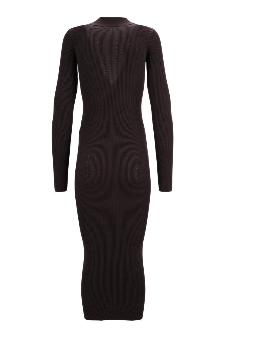 Elisabetta Franchi V-Neck Ribbed Knit Midi Dress