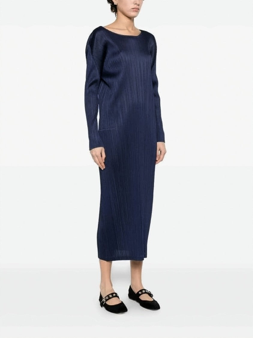 Pleats Please Pleated Texture Midi Dress With Fluid Silhouette