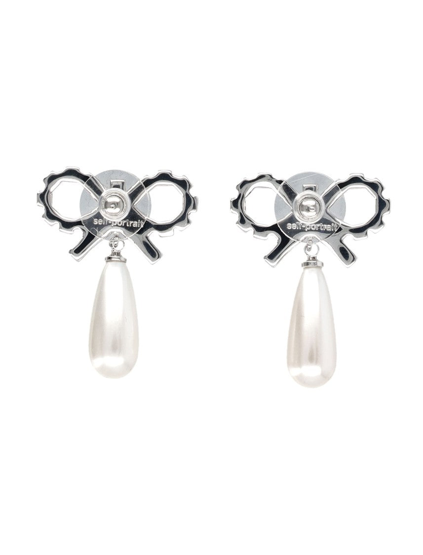 Self-Portrait Crystal Bow Pearl Earrings