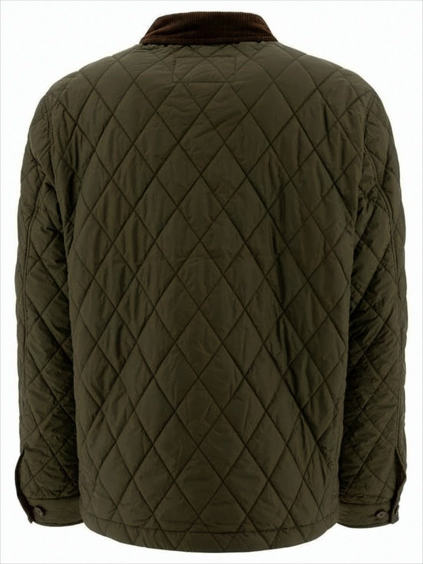 Polo Ralph Lauren Quilted Green Jacket With Corduroy Collar And Padded Warmth