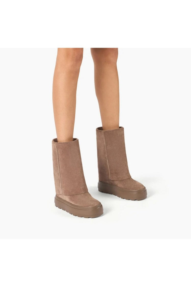 Casadei Beige Wraparound Envelope Shaft Suede Platform Boots