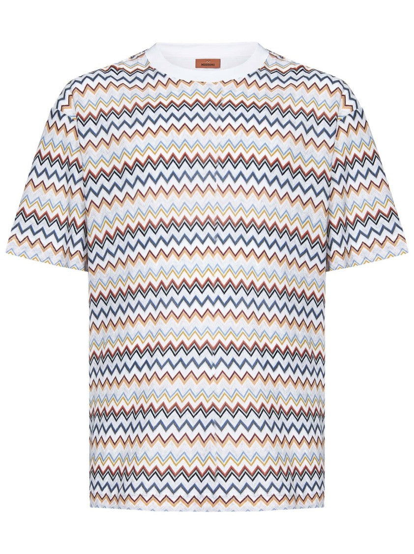 Missoni Crewneck Cotton T-Shirt With Zigzag Pattern