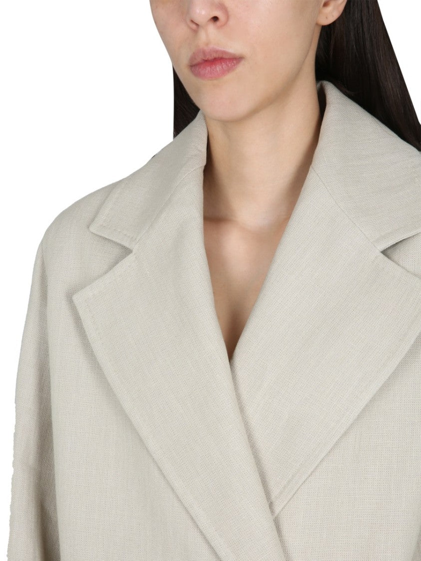 Max Mara Linen Duster With Button Closure And Peaked Lapel