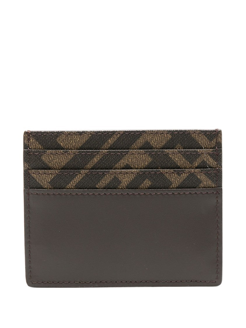 Fendi Squared Ff Motif Leather Canvas Card Case