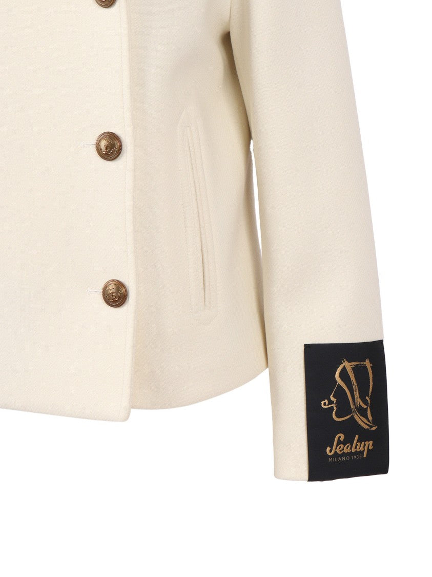 Sealup Teodora Peacoat In White Wool Blend
